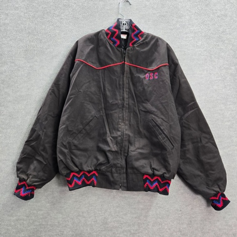 VINTAGE Western Rodeo Men Bomber Jacket XL Black Oakdale Saddle Club Full Zip‎